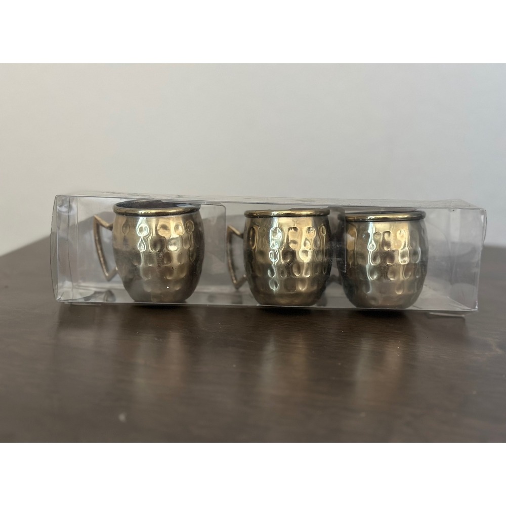 Set of 3 Mini‎ Moscow Mule Mugs Hammered Brass Plated Stainless Steel 3 oz